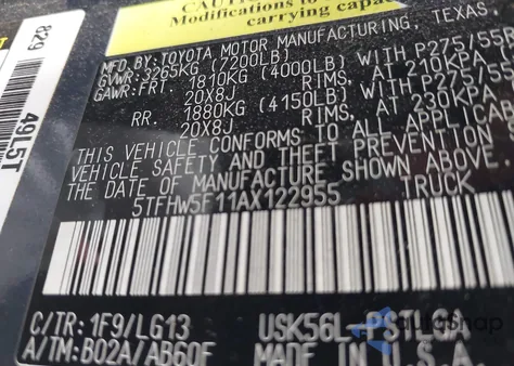 2010 Toyota Tundra Limited 5.7L V8 from USA, damaged, VIN 5TFHW5F11AX122955